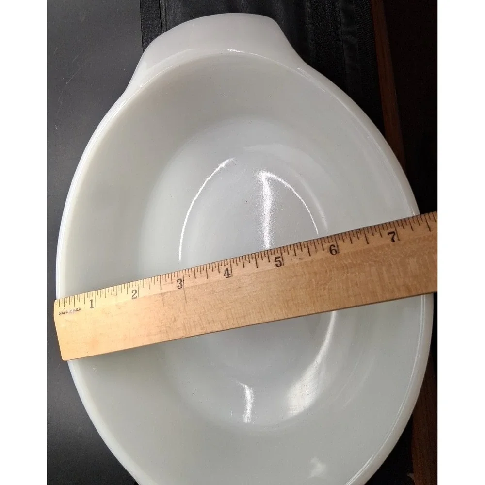 VTG‎ Glasbake 433 Green Daisy Milk Glass Oval Baking Dish Casserole Dish